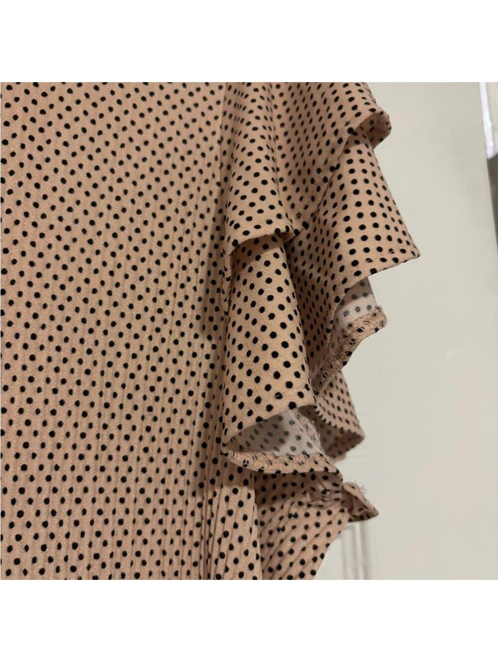 Adrianna Papell Beige Polka Dot Ruffle Sleeve Blouse - Picture 3 of 6